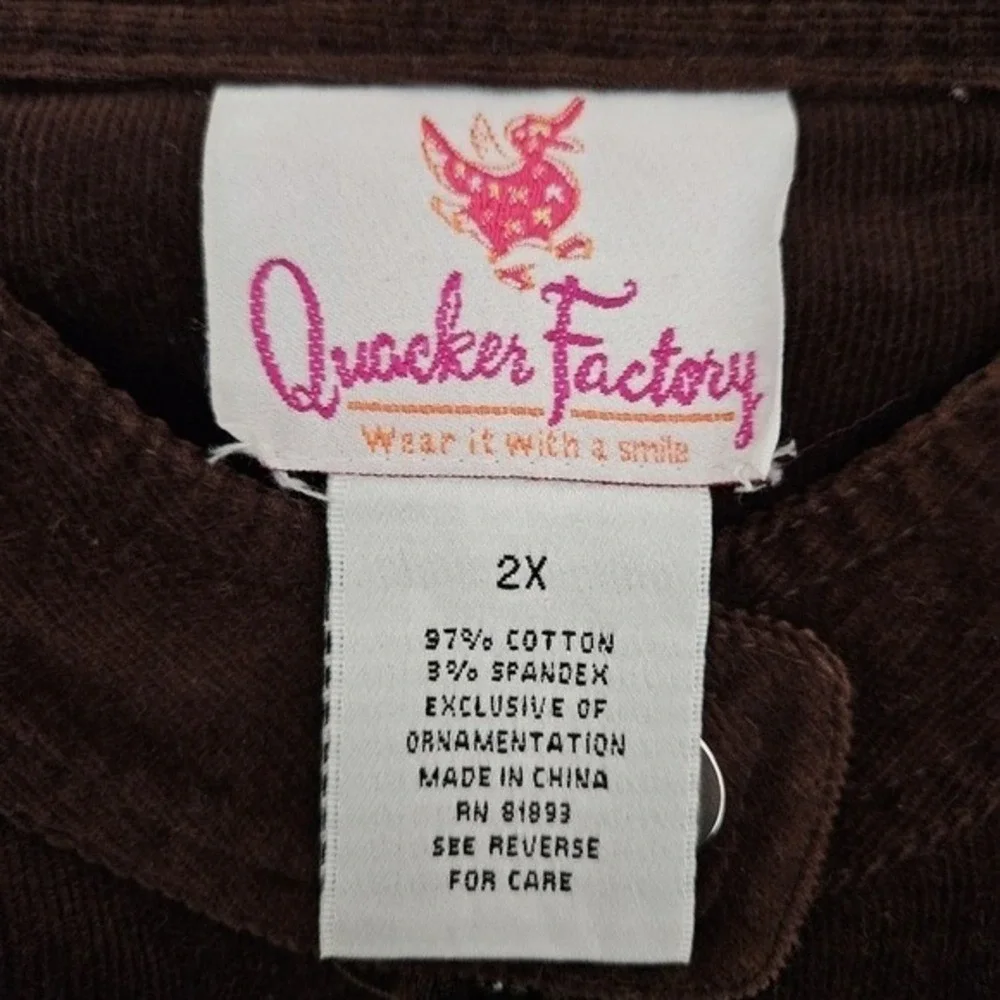 Quacker Factory Corduroy Jacket‎ Womens 2X Brown Rhinestone Mock Neck Zip